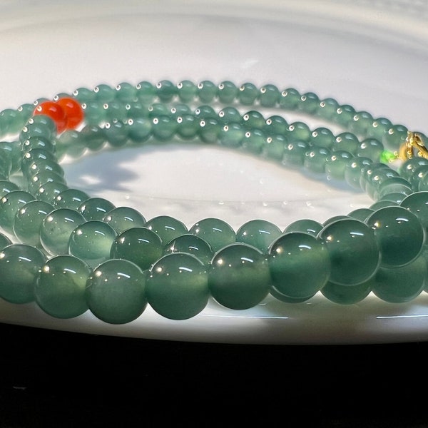 Certified Natural untreated Grade A Jade long necklace/bracelet /Guatemala Jadeite  icy blue green Jadiete  天然精品无优化高冰透冰蓝水翡翠项链/手链#0086