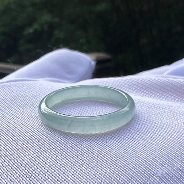 16.2mm Certified Natural untreated Grade A Jade ring /Guatemala Jadeite thin ring/ icy blue Jadiete天然无优化冰种蓝水翡翠戒指 戒圈 起胶起荧光#3881