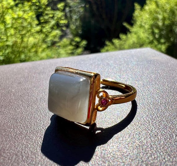 Certified natural jade/purple nephrite ring Sterling Silver ring/square shaped purple nephrite/ 天然精品软玉 烟紫玉 冰烟灰色 纯银镶戒指/指环#1085