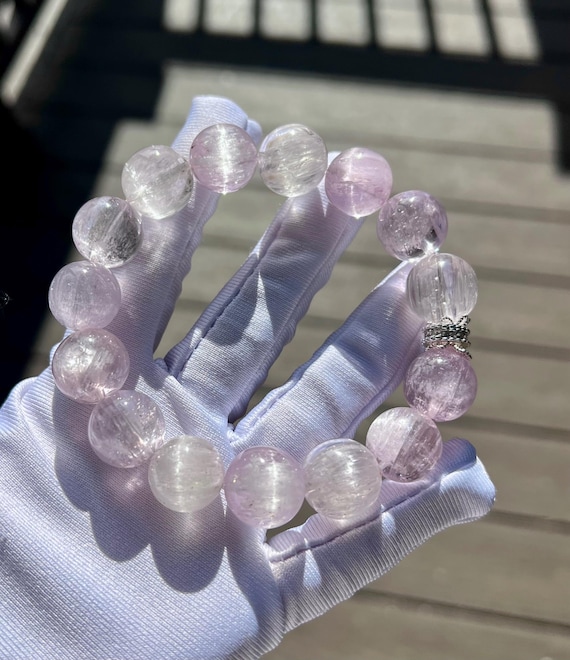 14mm+ Certified Natural Icy Kunzite Bracelet /high Clarity 