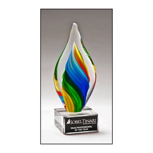 Rainbow Colored Twist Art Glass Award, Corporate Award, Employee Award, Personalized Award, Recognition Award, Sales Team Awards