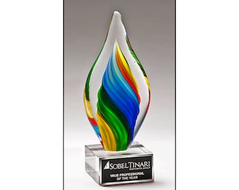 Rainbow Colored Twist Art Glass Award, Corporate Award, Employee Award, Personalized Award, Recognition Award, Sales Team Awards