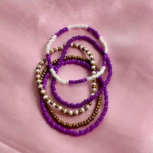Purple Seed Bead Bracelet Set – Boho Stackable Beaded Bracelets – Handmade Minimalist Jewelry Gift