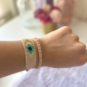 Handmade Miyuki Bead Bracelet: Turquoise Evil Eye Jewelry