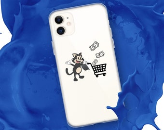 Cat iPhone Case, Cat With A Shopping Cart and Money Phone Case, Funny Animal Cartoon Case