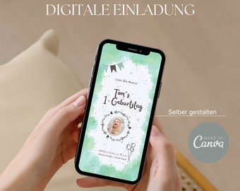 Digitale Einladung Kindergeburtstag - Geburtstagseinladung - ECard - personalisierbar - grün