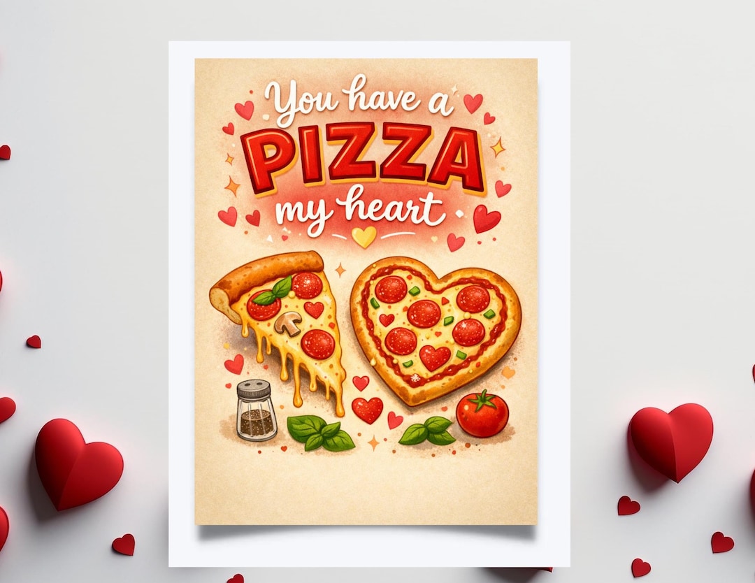 You Have a Pizza My Heart 5x7 Printable Valentine’s Day Card, Instant