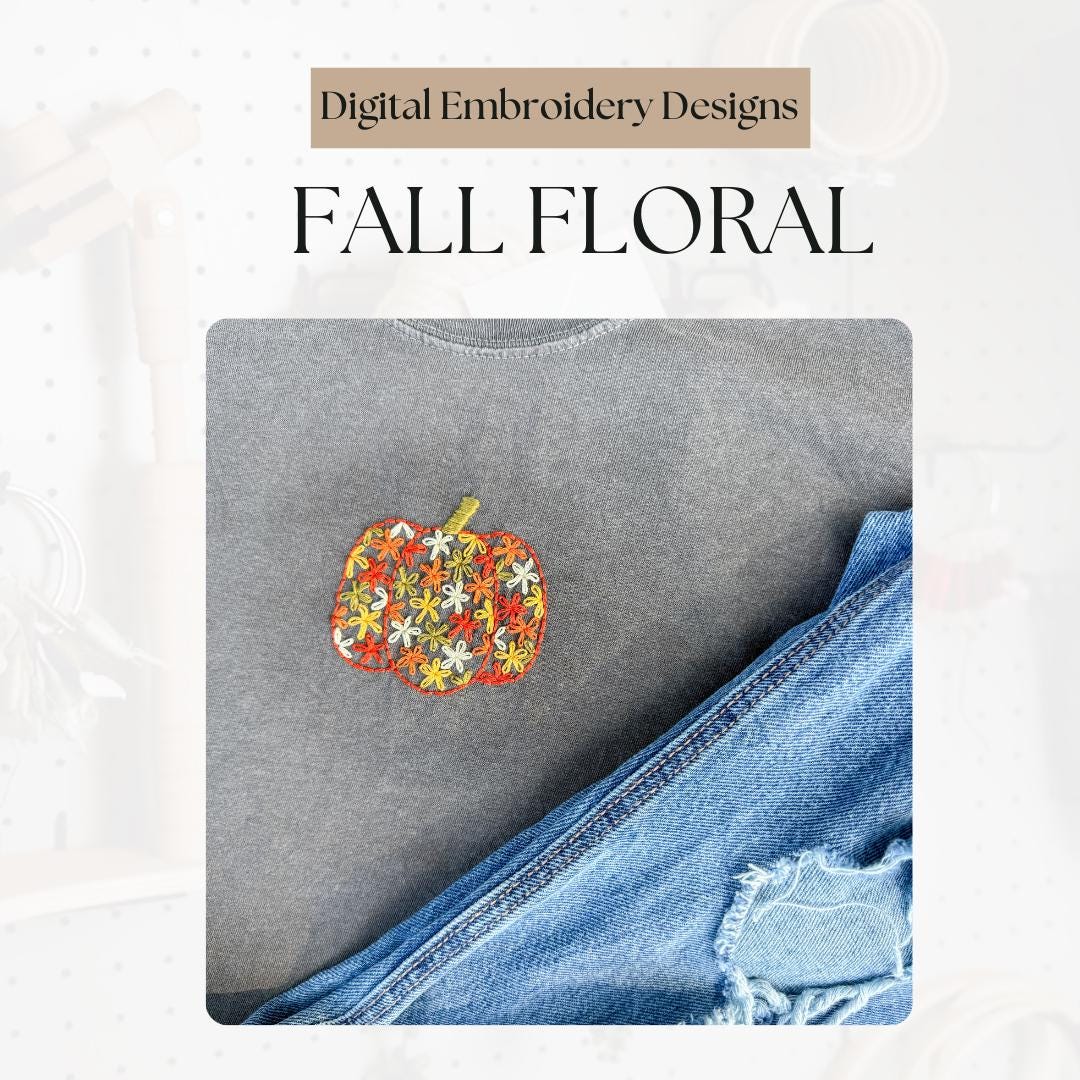 Fall Floral Hand Embroidery Pattern PDF - Ghost, Pumpkin, Apple, and ...