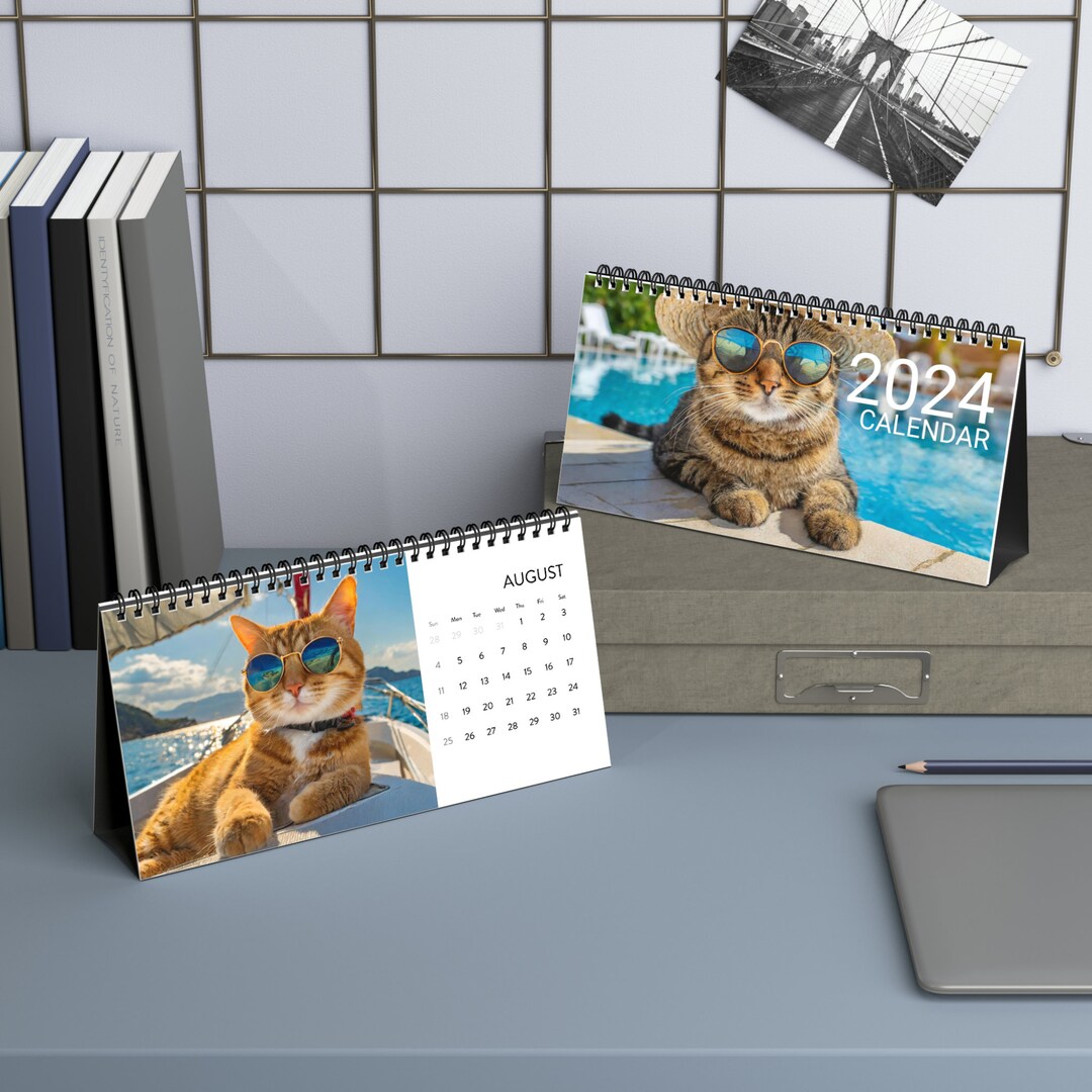 Vacation Cat Desktop Calendar 2024 Grid Etsy