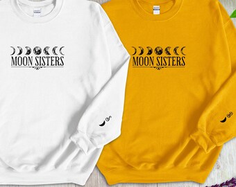 Personalized Moon Phase Sisters Crewneck Sweatshirt | Custom Moon Phases Sweat Shirt | Custom Friend Shirt | Personalised Friends Sweater