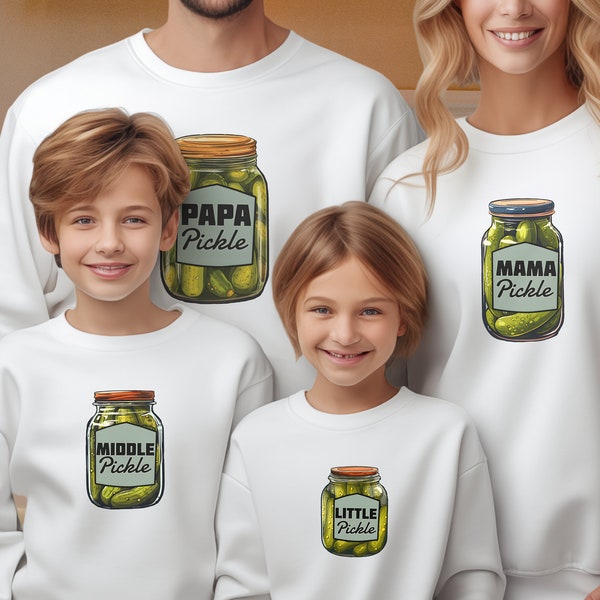 Family Pickle Jar Crewneck Sweatshirt Funny Pickle Sweat Shirt for Group Mama Pickle, Papa Pickle, Big Pickle, Middle Pickle, Little Pickle