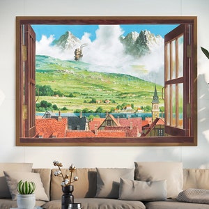 Howl's Moving Castle Poster, Hayao Miyazaki, Studio Ghibli Poster, Howls Moving Castle Window Picture, Anime Poster, Anime Canvas, Anime Art