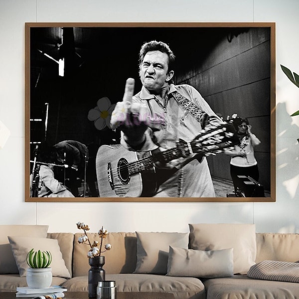 Johnny Cash Leinwand - Vintage Fotodruck - Musik Wanddekor - Kultige Wandkunst - Eingewickelte Leinwand - Gerahmte Wandkunst