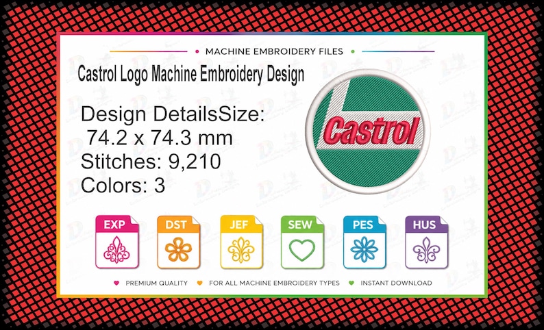 Castrol Logo Machine Embroidery Design | Pes Exp Dst Jef Sew Hus ...
