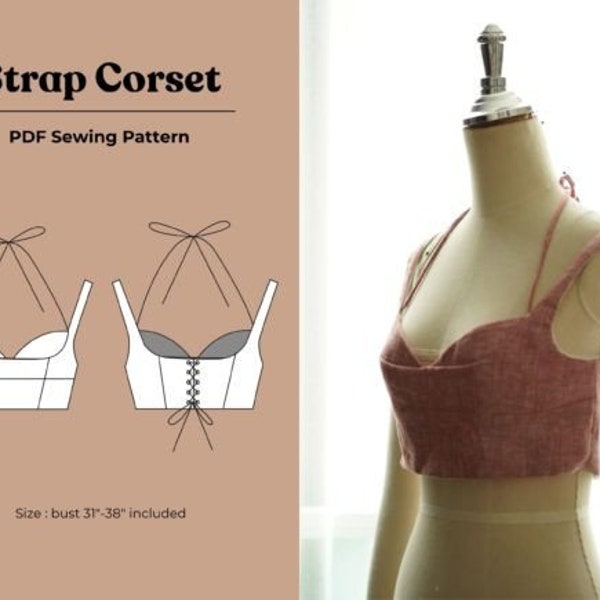 Corset top pattern, corset pattern PDF, crop top bustier sewing pattern - instant download, Strap Corset