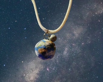 Planet Earth and Moon Necklace