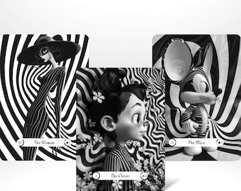 Surrealist Lenormand Cards, Black and White Oracle Card, Monochromatic Lenormand Deck, Op Art Gifts, Beginners Lenormand Guidebook