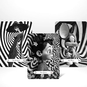Surrealist Lenormand Cards, Black and White Oracle Card, Monochromatic Lenormand Deck, Op Art Gifts, Beginners Lenormand Guidebook