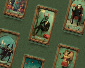 Whimsical Halloween Tarot Deck, Horror Tarot Cards, Pumpkin Tarot, Samhain Divination Tools, Creepy Tarot Gift, Tarot for Halloween Lovers