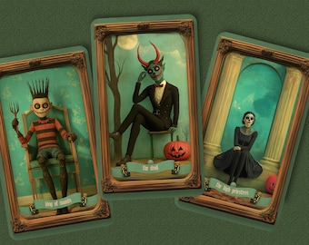 Halloween Tarot Deck, Trick or Treat Tarot Cards, Spooky Divination Tools, Pumpkin Tarot with Guidebook, Halloween Horror Tarot Gift