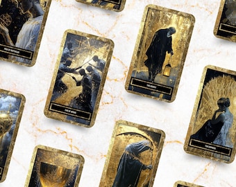 Baroque Gold Tarot Cards, Elegant Alchemy Oracle Deck, Dramatic Dark Tarot with Guidebook, Fantasy Tarot Gift, 78 Cards Tarot, Tarot Deck