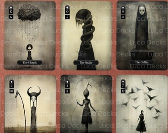 Mystical Lenormand Cards, Gothic Oracle Card, Petit Lenormand, Grand Tableau Lenormand, Dark Divination Tools, Black Tarot Deck, Gothic Gift