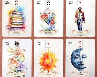 Watercolor Lenormand Deck, Modern Lenormand Cards, Fortune telling deck, Colorful Lenormand deck, grand tableau lenormand, Full oracle deck