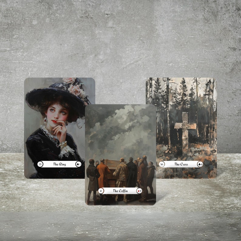 Oil Paint Style Lenormand Cards, Unique Oracle Card, Grey Lenormand Deck, Divination Tools, Picturesque Tarot, Beginners Lenormand Guidebook