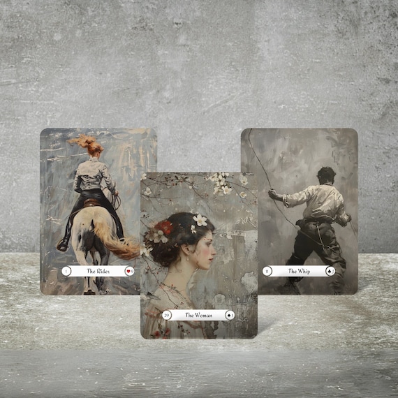 Oil Paint Style Lenormand Cards, Unique Oracle Card, Gray Lenormand Deck, Divination Tools, Picturesque Tarot, Beginners Lenormand Guidebook