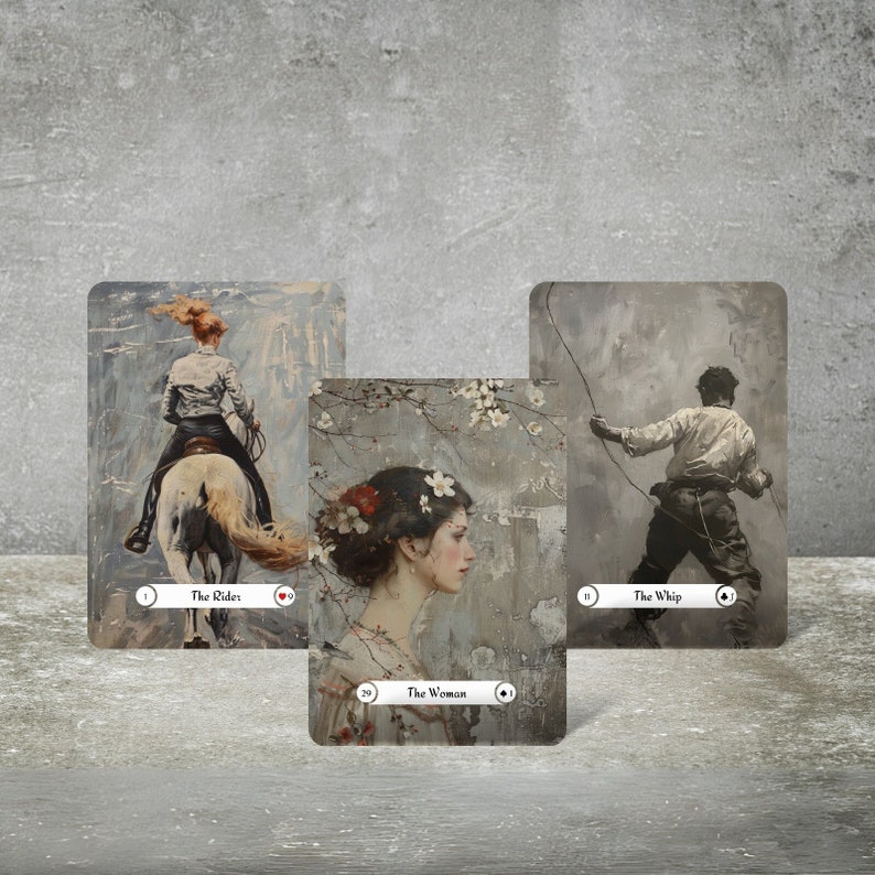Oil Paint Style Lenormand Cards, Unique Oracle Card, Grey Lenormand Deck, Divination Tools, Picturesque Tarot, Beginners Lenormand Guidebook