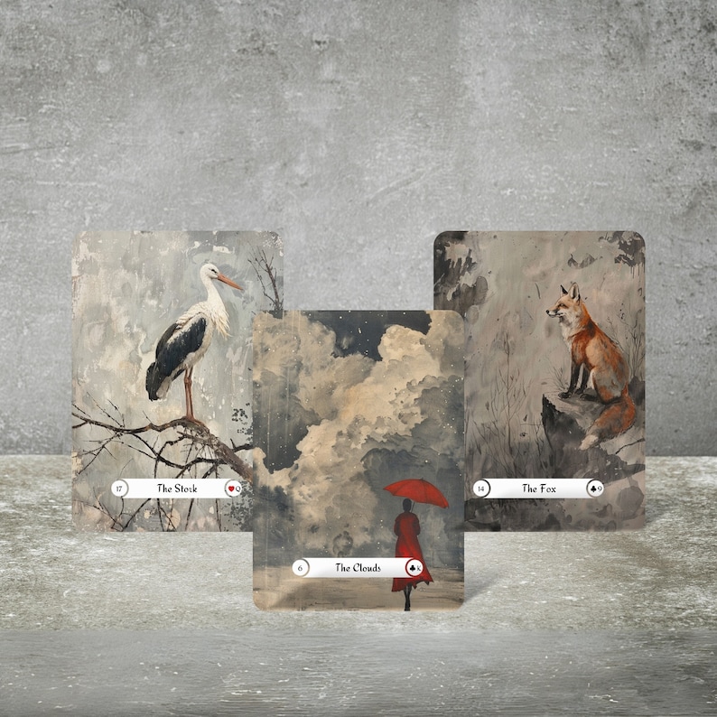 Oil Paint Style Lenormand Cards, Unique Oracle Card, Grey Lenormand Deck, Divination Tools, Picturesque Tarot, Beginners Lenormand Guidebook