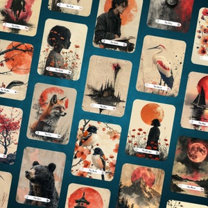 Baralho de arte japonês, cartas Lenormand vermelhas e pretas, baralho de arte Lenormand, arte Sumie, ferramenta de adivinhação, baralho Lenormand completo, presente de adivinhação