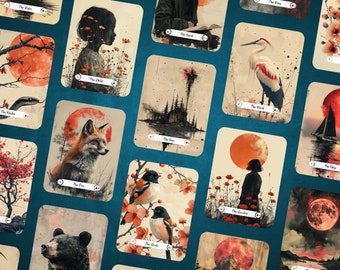 Japanese Art Deck, Red and Black Lenormand Cards, Lenormand Art Deck,  Sumie Art, Divination Tool, Full Lenormand Deck, Fortune Telling Gift