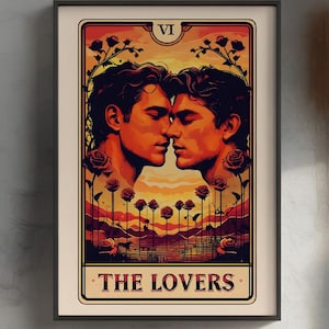 Lovers Tarot Card, Gay Romance Digital Print, Mystical & Queer Art, LGBTQIA+, Pride Decor, Bedroom Poster, Instant Download