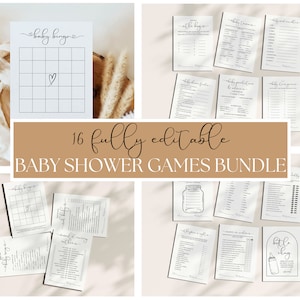 Modern Baby Shower Game Bundle: Black & White, Editable (Digital Download)