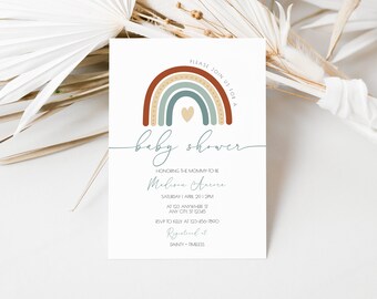 Boho Rainbow Baby Shower Invitation: Gender Neutral Template (Editable, Printable)