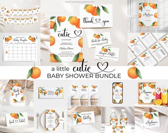 Little Cutie Baby Shower Invitation Bundle: Games, Signs, Tags (Editable)