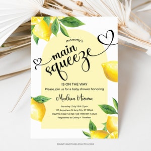 Lemon Baby Shower Invitation: Mommy&#39;s Main Squeeze, Editable Template (Digital Download)