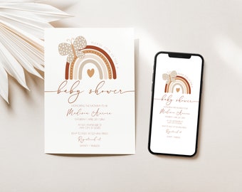 Boho Rainbow Baby Shower Invitation Set: Printable Evite (Digital)