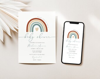 Boho Rainbow Baby Shower Invitation Set: Gender Neutral (Digital Evite)