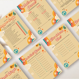 Lot de 30 jeux de baby shower groovy rétro modifiables, baby shower hippie arc-en-ciel, jeux de baby shower imprimables, baby shower des années 70, BABGR100