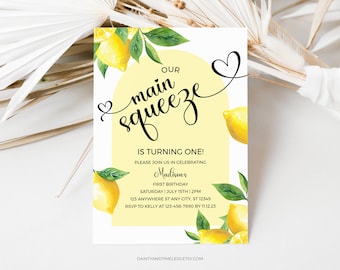 Lemon Birthday Invitation: Main Squeeze Theme, Editable Template (Digital Download)