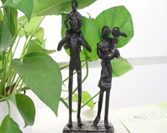 Metal Family Art Sculpture - Rustic Abstract Cast Iron Sculpture Figurine Home Decor Statue - Gift for Anniversary Mother's Day Valentines