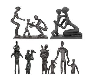 Metal Family Art Sculpture - Rustic Abstract Cast Iron Figurine Home Decor Statue - Gifts for Anniversary Mother's Day Valentine's Day