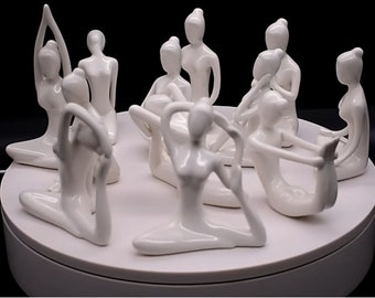 Figurine de poses de yoga en céramique - Art abstrait - Statue de dame en porcelaine - Ornement de table de yoga à domicile Studio - Sculpture miniature