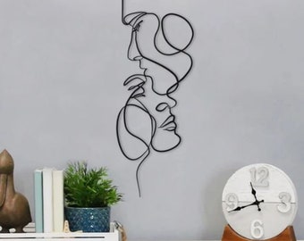 Frauen Gesicht Eisen Wandskulptur - Moderne weibliche Wandkunst aus Metall - Badezimmer Wandkunst - Single Line Frau Wandbehang