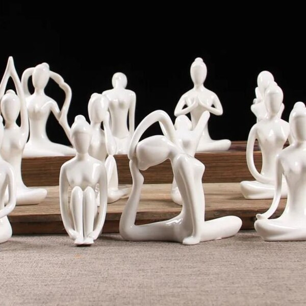 Ceramic Yoga Poses Figurine - Abstract Figure Art - Porcelain Lady Statue - Home Yoga Table Studio Decor Ornament  -Miniature Sculpture