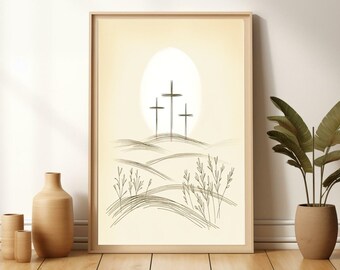 Calvary's Silhouette  || DIGITAL DOWNLOAD, Modern Christian Art, Bible, Minimalistic, Jesus Resurrection, Three Crosses