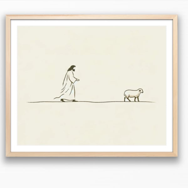 The Pursuit of the One: A Shepherd's Devotion || DIGITAL DOWNLOAD, Modern Christian Art, Minimalistic, Jesus, The Parable of the Lost Sheep