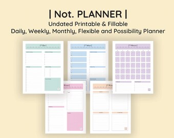 Niet. PLANNER | Ongedateerde afdrukbare en invulbare dagelijkse, wekelijkse, maandelijkse, flexibele en mogelijkheidsplanner | A4, A5, Letter, Half | PDF-download